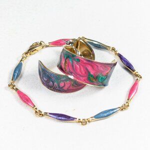 Swirl enamel half hoop earrings and link bracelet in Pink/ Green/ Purple/ Blue